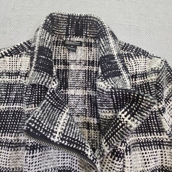 Lucky Brand Black Plaid Moto Knit Sweater Women's Size Medium Jacket Harper Y2K - Picture 11 of 16